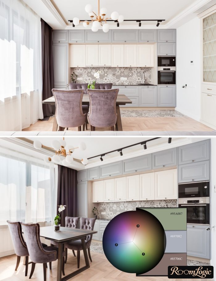 combination of gray with other colors in the kitchen interior
