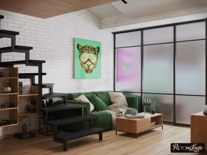 combination of green and purple in the interior