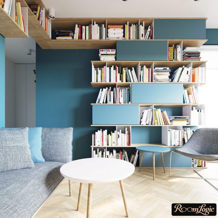 combination of light wood and light blue