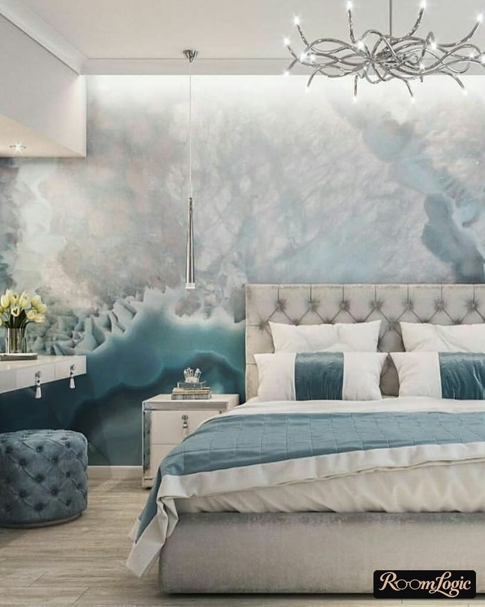combination of modern photo wallpaper in the bedroom