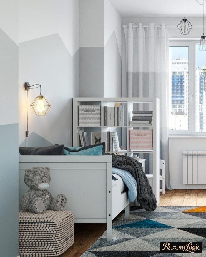 combination of shades of light blue in the interior