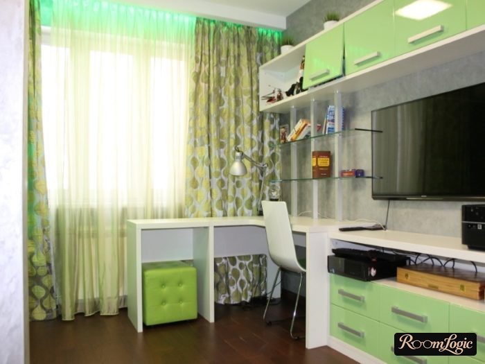 combination of white and green in a teenager's room