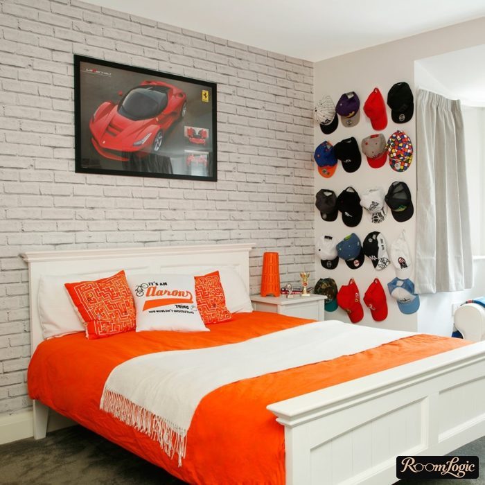 combination of white and orange in a teenager's room