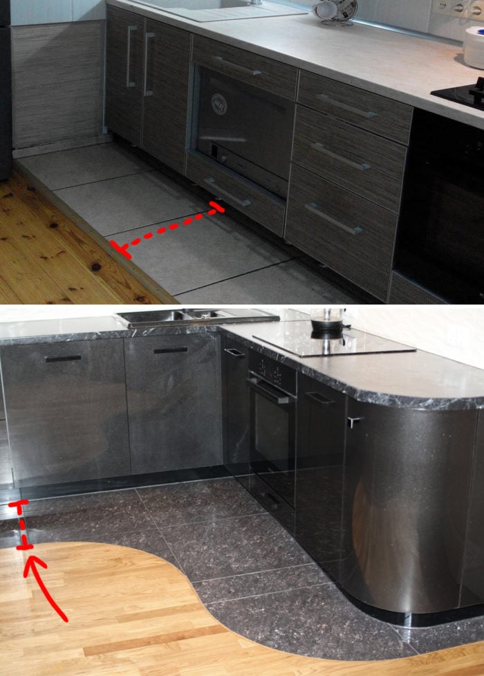 combined kitchen floor - tile and laminate