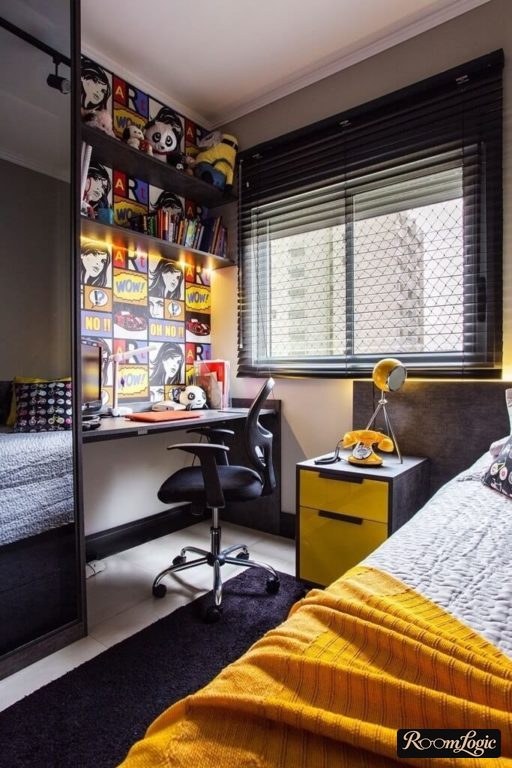comic book theme in a teenage boy's room
