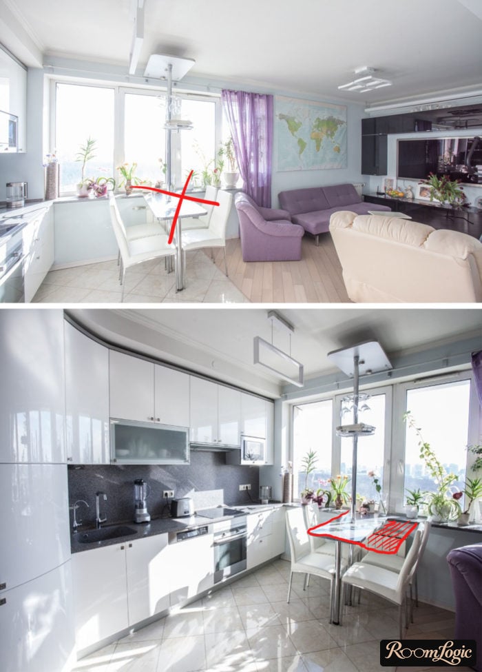 concept kitchen with bar counter combined with living room