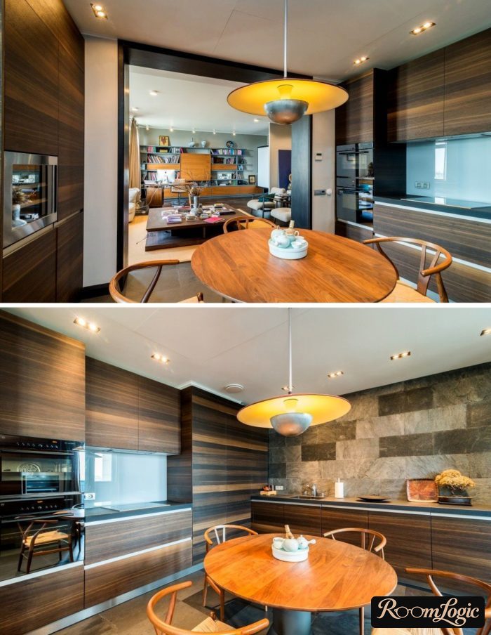 concept kitchen with cabinet fronts in dark walnut