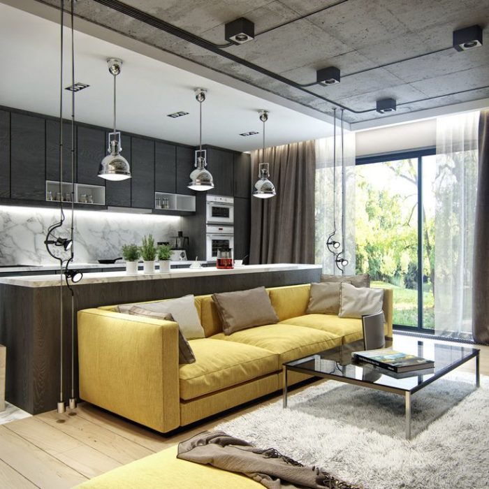 Concrete ceiling with exposed wiring