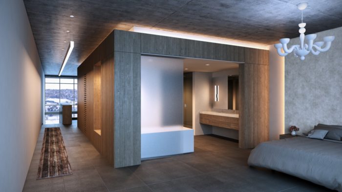 Concrete ceiling with lighting