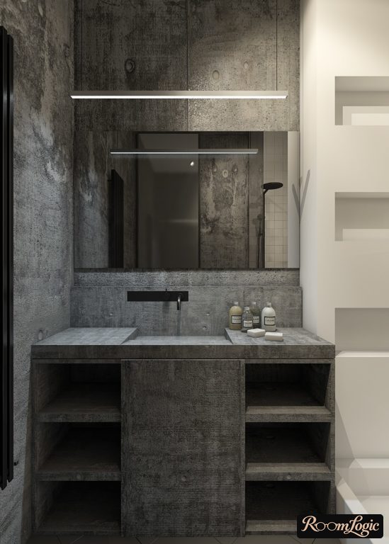 Concrete-looking bathroom furniture in a loft style