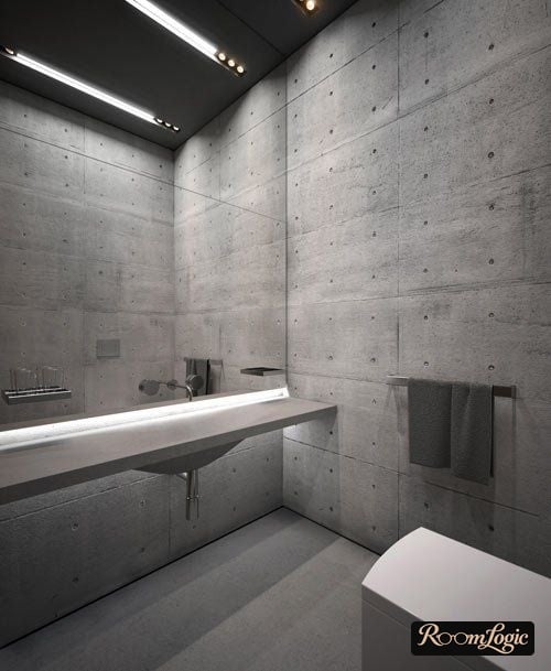 Concrete walls in the bathroom in a loft style