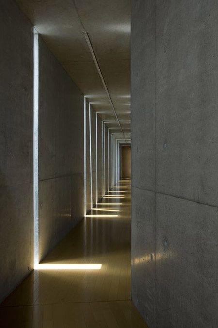 Concrete walls with lighting in the hallway