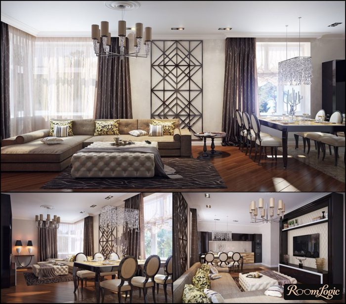 contemporary living room in art deco style