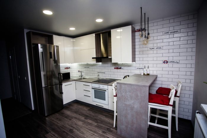 corner concrete-look breakfast bar