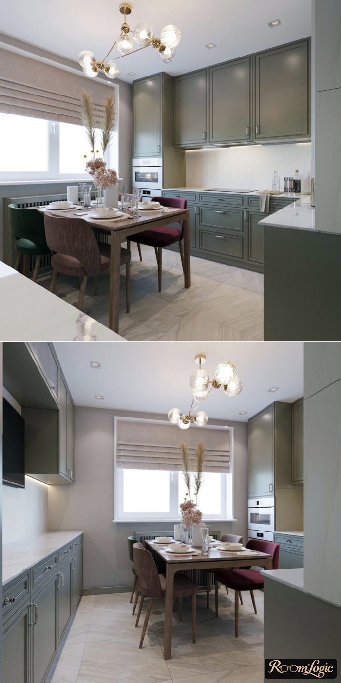corner kitchen design 130 square feet in neoclassical style