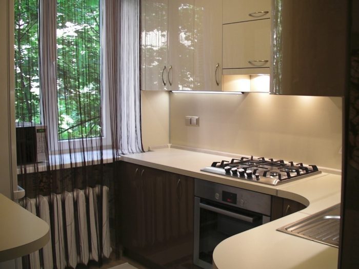 corner kitchen in a tiny apartment