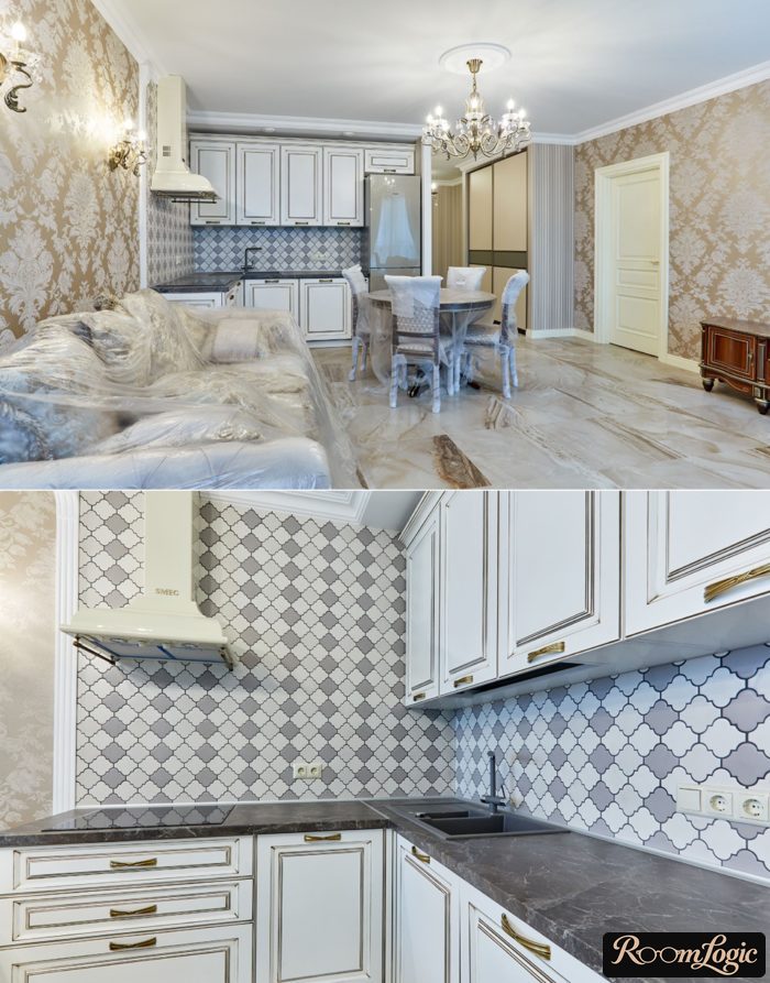 corner kitchen in classical style