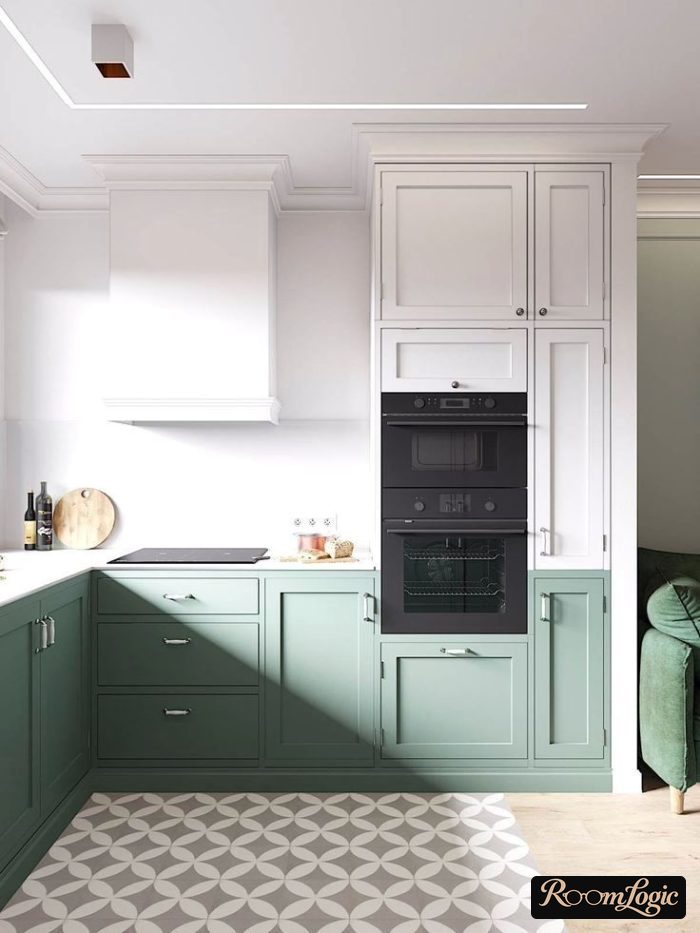 corner kitchen with a peninsula without upper drawers