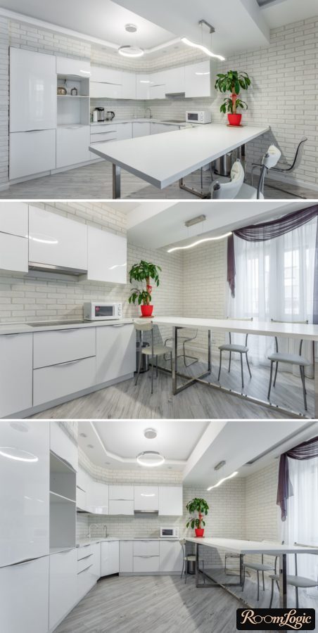 corner kitchen with breakfast bar and stylish design