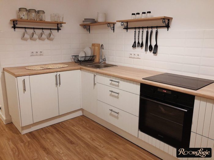 corner kitchen without upper cabinets