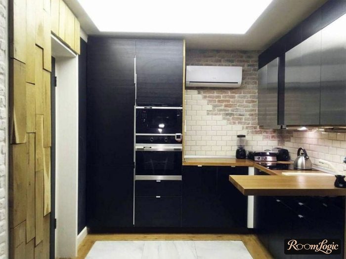 corner kitchen without upper cabinets design