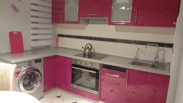 corner pink kitchen