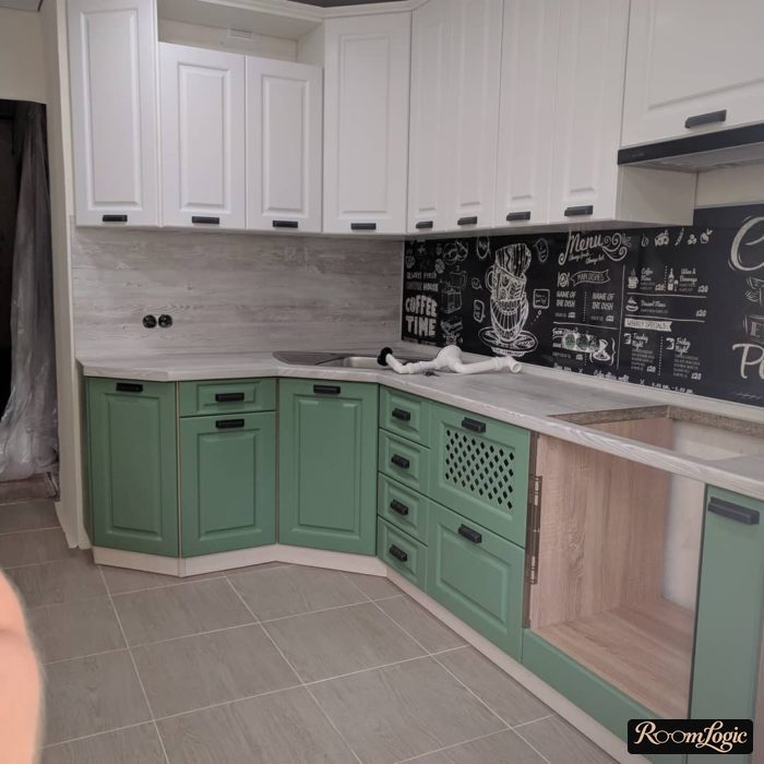 corner sink with wings in kitchen interior