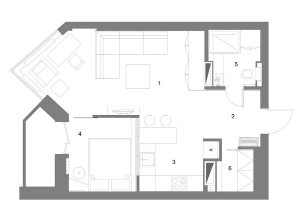 correct layout of the studio apartment