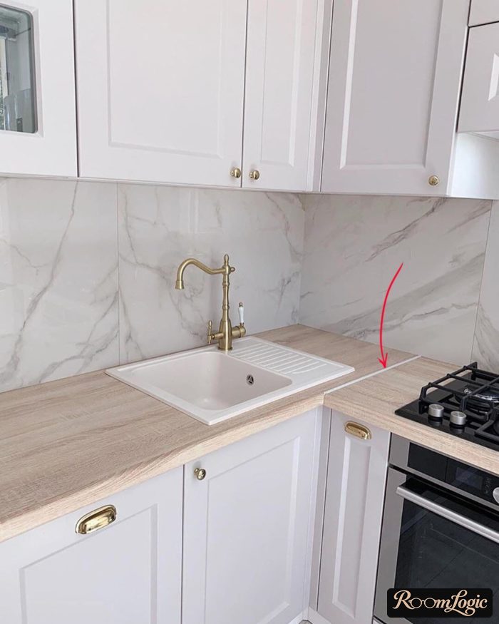 countertop joint at the corner of the kitchen