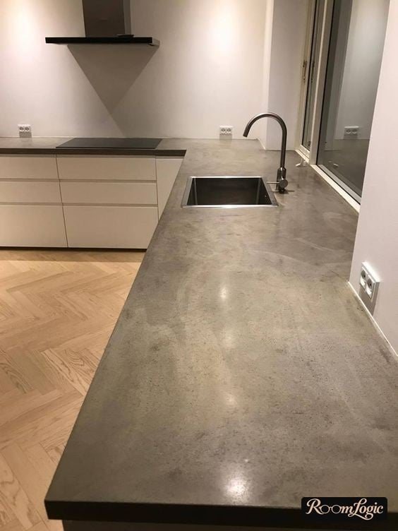 countertop made of concrete in a real kitchen