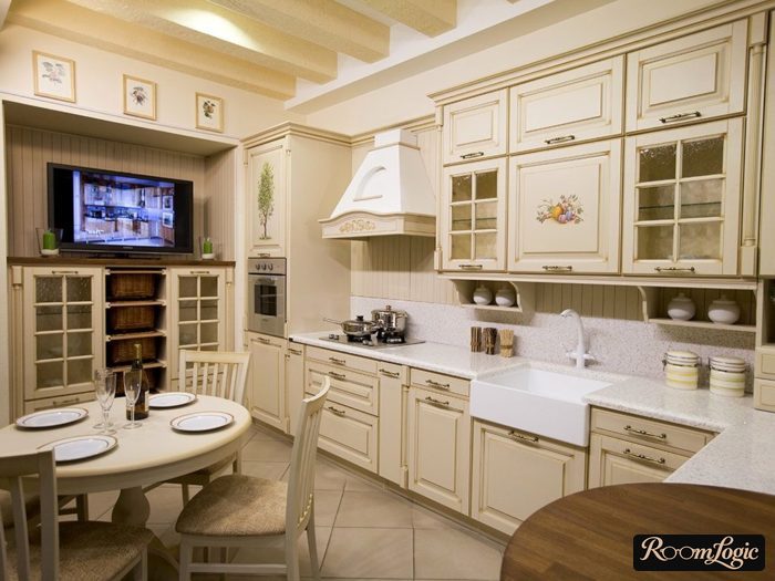 cream kitchen-dining room in provence style