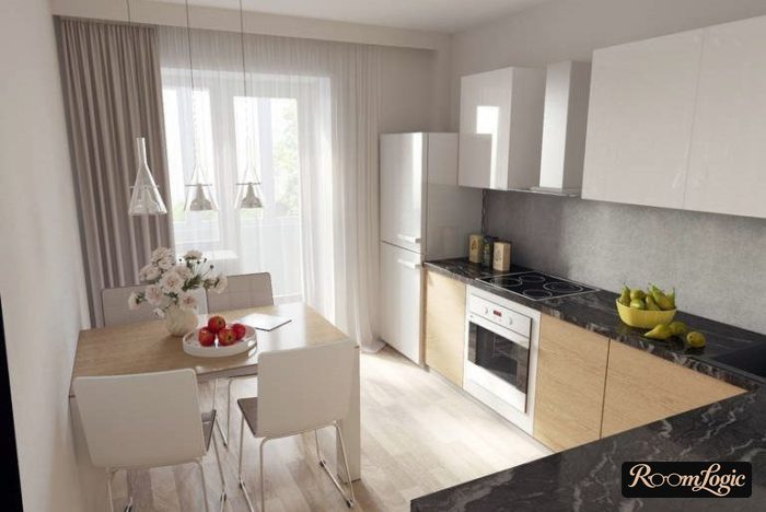 curtains for the kitchen on one side opposite the cabinet