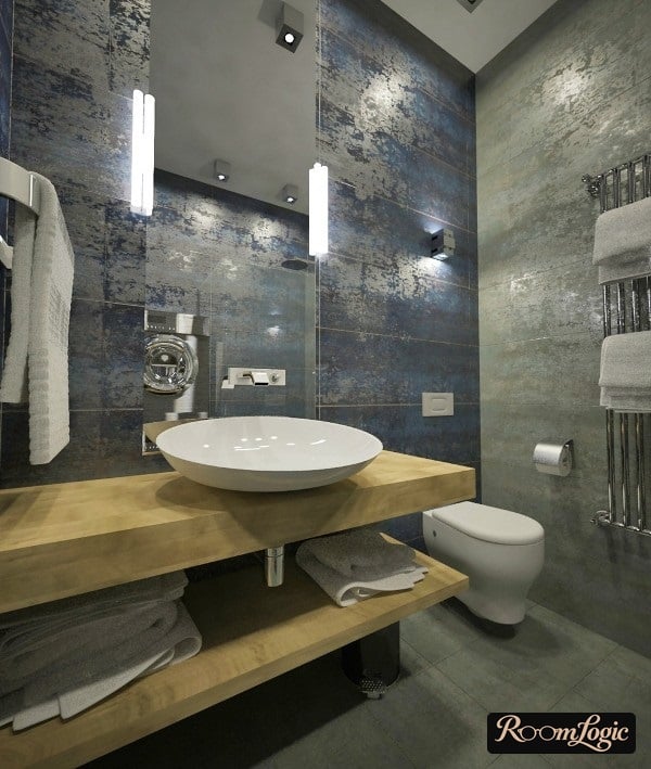 Dark blue tile in a loft style with metal look