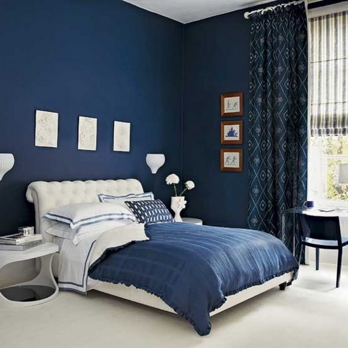 dark blue walls in the bedroom