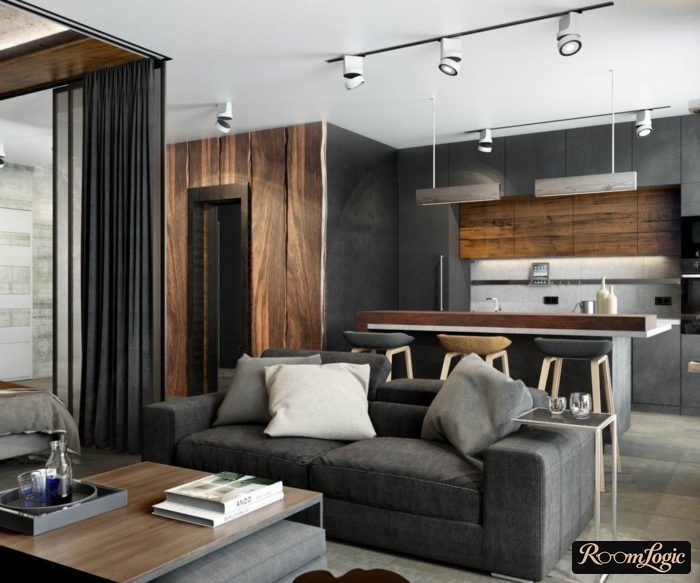 dark gray kitchen furniture in loft style
