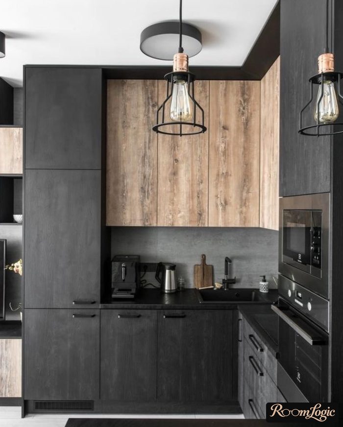 dark gray loft kitchen to the ceiling