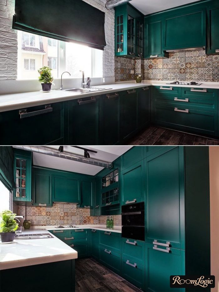 dark green on the kitchen interior