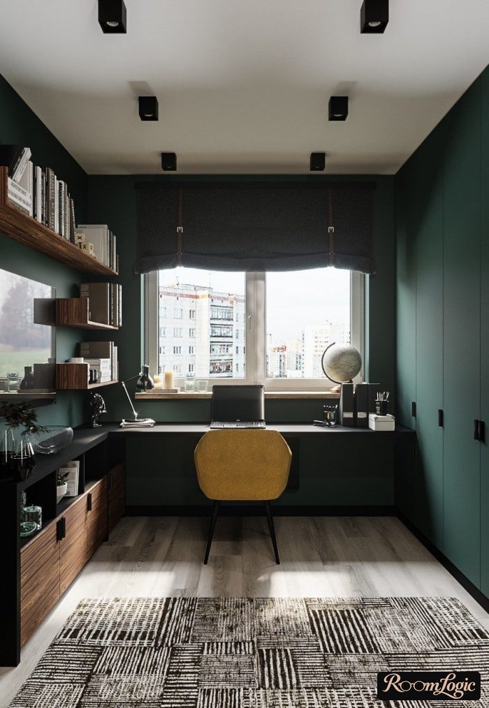 dark green walls in the interior