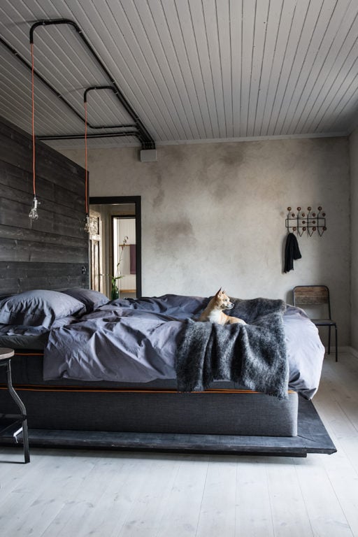 dark loft-style bedroom