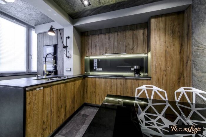 dark wood in a loft-style kitchen