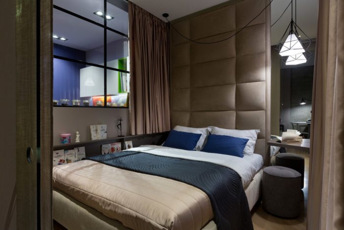 Sleeping area design in a studio apartment