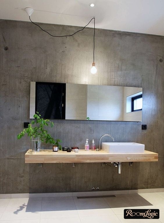 decorative plaster with concrete-look in the bathroom