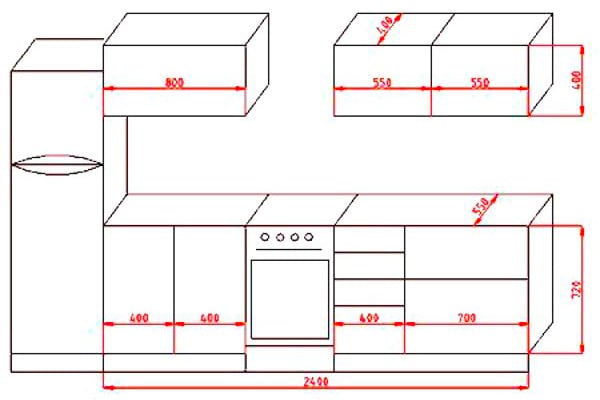 depth of upper kitchen cabinets, lower kitchen cabinets, and countertop