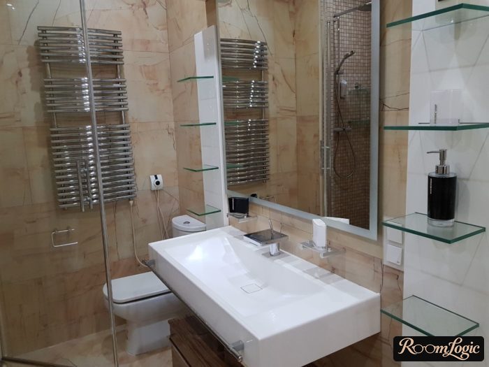 design bathroom with modern gooseneck faucet