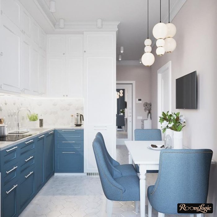 design of a 100 square feet kitchen with a balcony