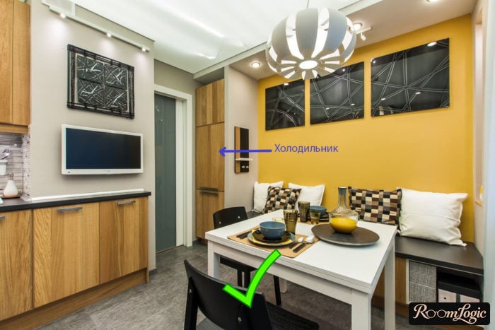 design of a 110 square feet kitchen with a ventilation duct
