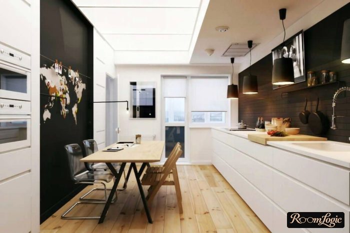 design of a 130 square feet kitchen with a balcony