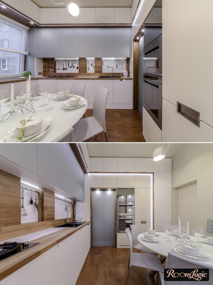 design of a 130 square feet kitchen with a sofa