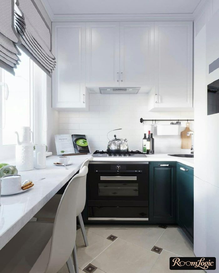 design of a 65 square feet kitchen with a refrigerator