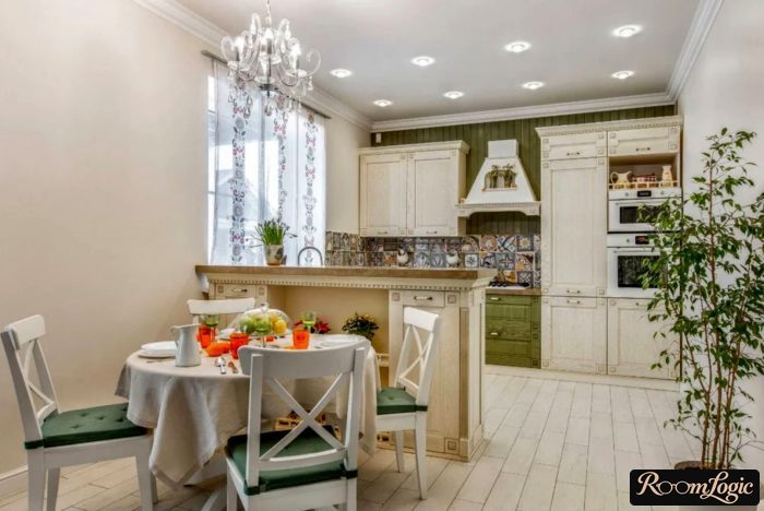 Design of a kitchen-living room in Provence style